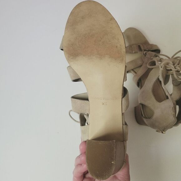 Marc Fisher Paradox Lace Up Block Heeled Sandals in Nude Size 9 - Picture 9 of 9